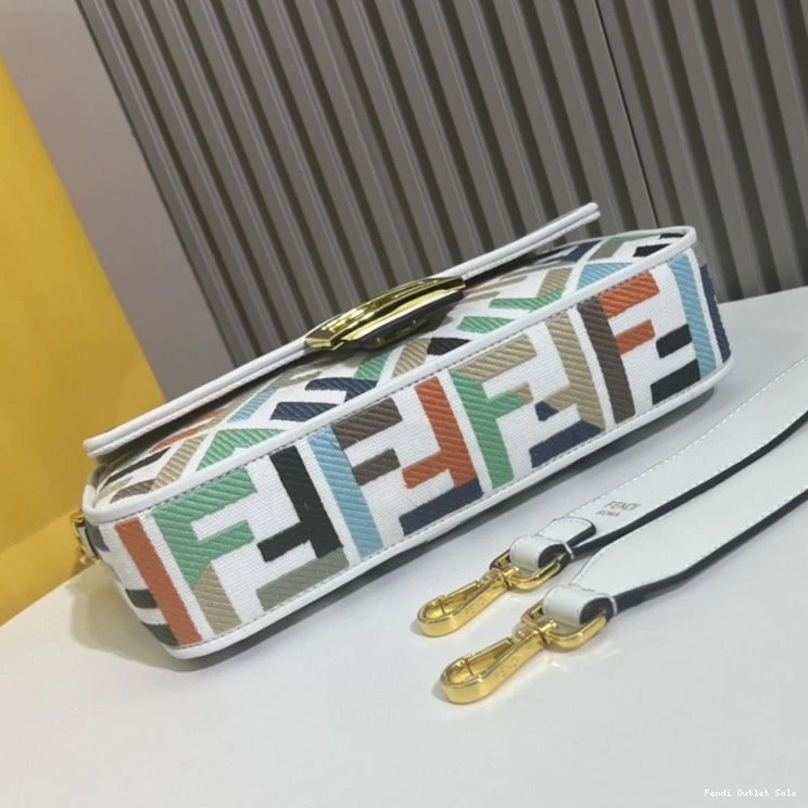 Cheap Baguette FF Multi In Motif Medium Bag Canvas White Fendi 0709